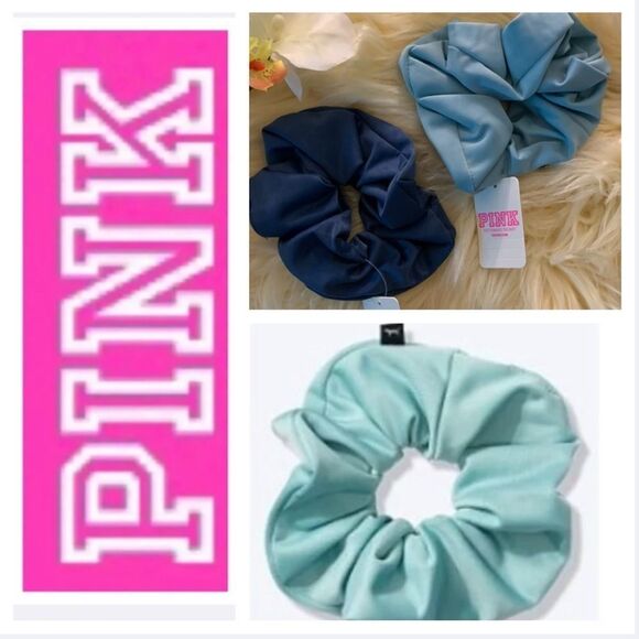 NEW PINK LOGO SCRUNCHIE HAIR BAND TIE PONYTAIL - Picture 1 of 2